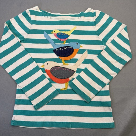 Mini Boden Other - Mini Boden Green Stripe Bird Shirt Size 4-5 Year Appliqués Excellent Condition